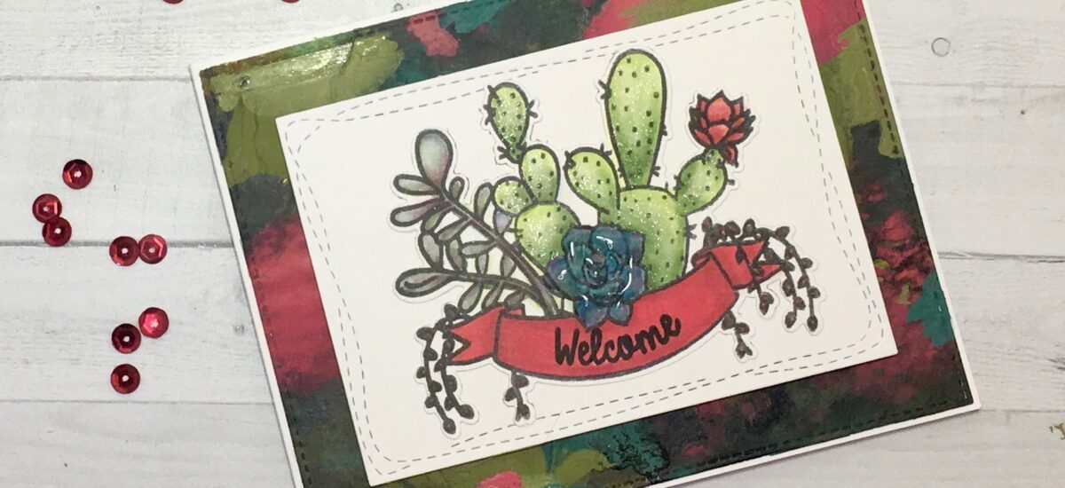 Trinity Stamps “Succulent Banner” | Distress “Paint Pour” Background