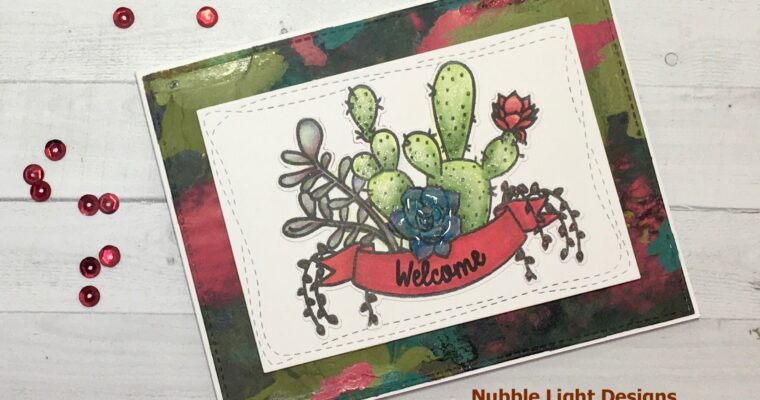 Trinity Stamps “Succulent Banner” | Distress “Paint Pour” Background