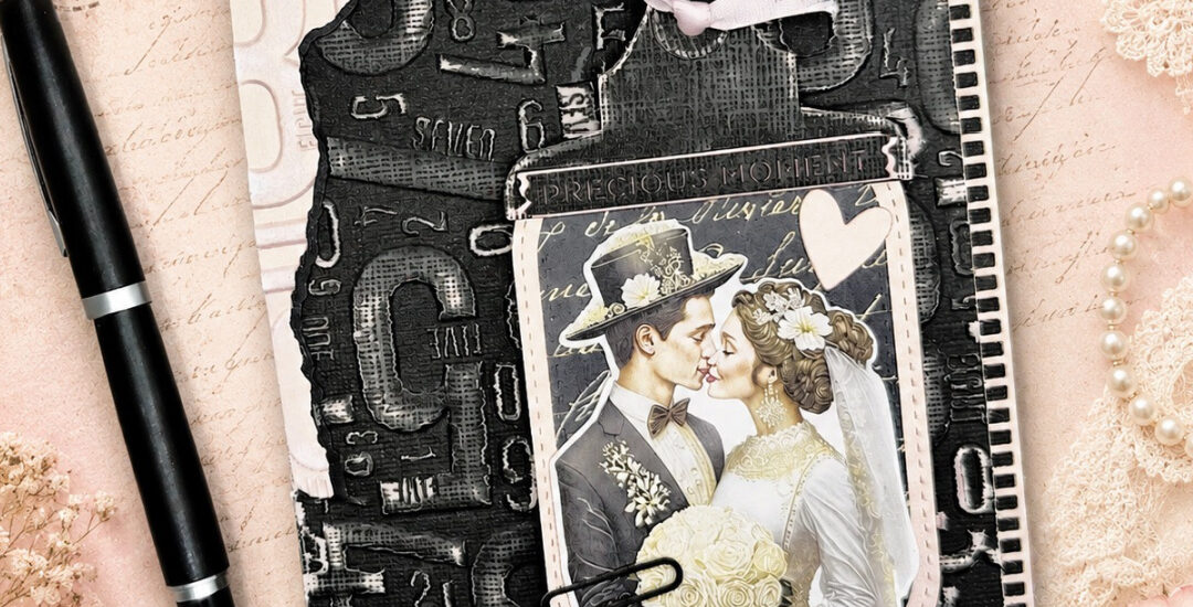 Vintage Wedding Card using the Esther Glas “Turn the Page” Collection