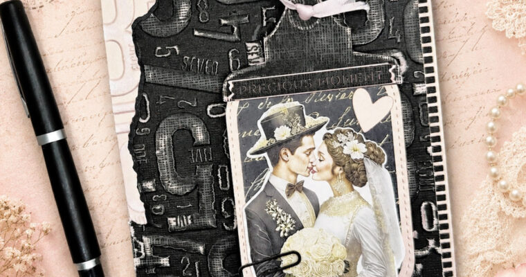 Vintage Wedding Card using the Esther Glas “Turn the Page” Collection