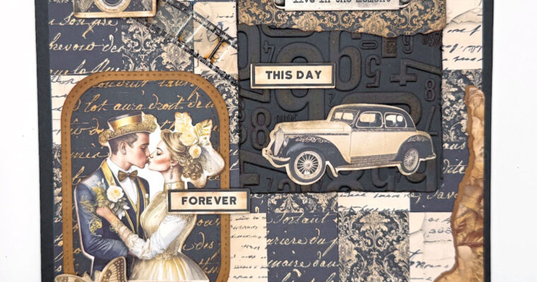Vintage Wedding Scrapbook Page using the Esther Glas “Turn the Page” Collection